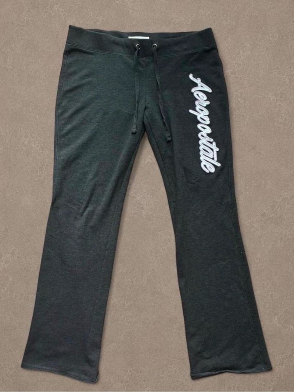 Aeropostale Dark Grey Low Rise Flare Sweatpants with White & Pink Logo - L